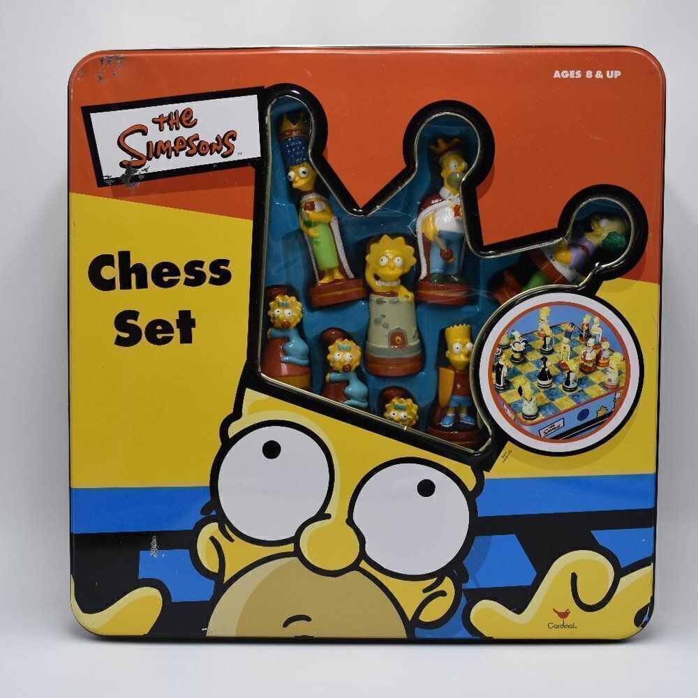 The Simpsons 3D Chess Set In Tin Box Cardinal Complete Set Vintage 1998.